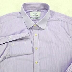 Charles Tyrwhitt Dress Shirt French Cuff Mens Purple Stripe Non Iron 17 1/2 35